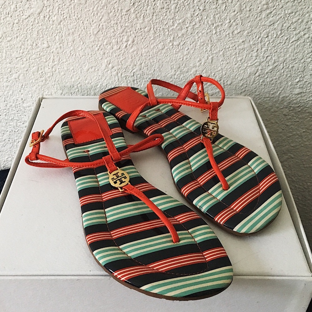 Tory Burch Orange Striped Sandals